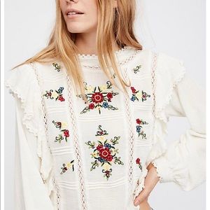 Free People Amy Ruffled Trim Embroidered blouse